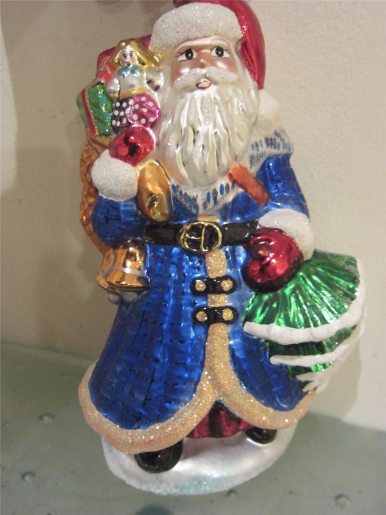 Christopher Radko Glass Ornament Christmas Vintage Sapphire Santa 1999 