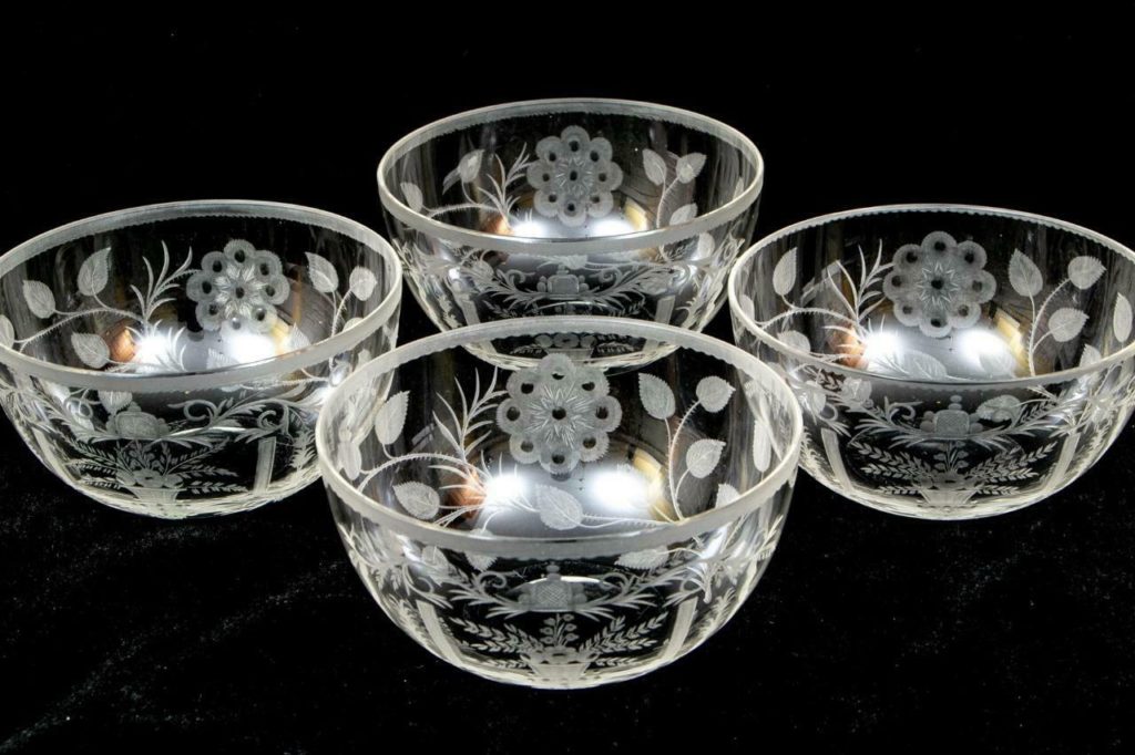 Set 4 Vintage Engraved Glass Steuben Finger Bowls 5" Bowls 6505 Goblet