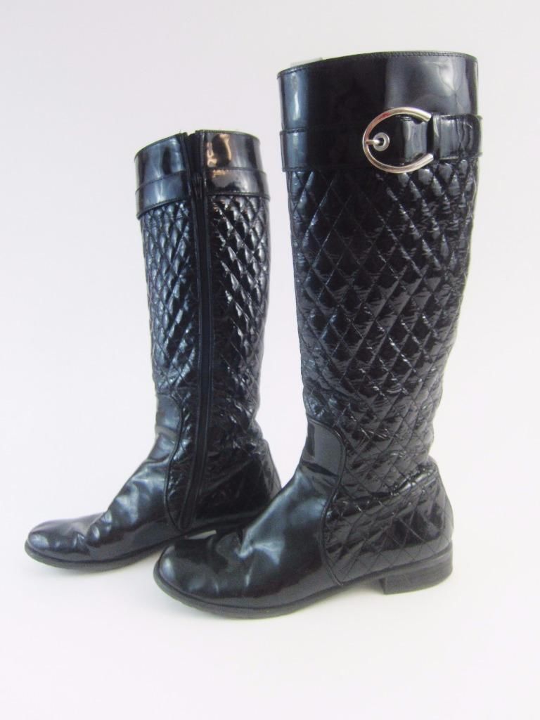 Stuart Weitzman Boots Black Quilted Patent Leather Navigator Tall Boots ...