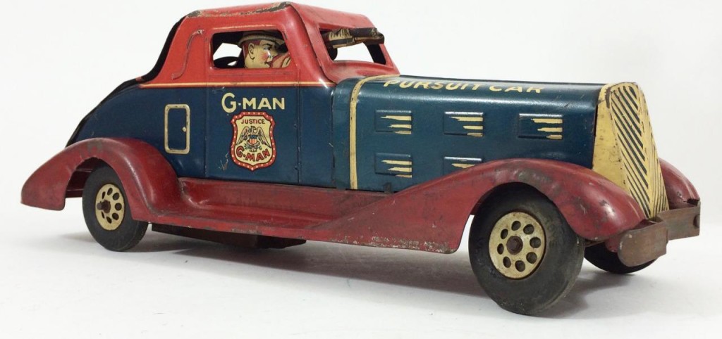 VINTAGE LOUIS MARX G - MAN PURSUIT TIN WINDUP TOY CAR — PA Toys of Times  Past