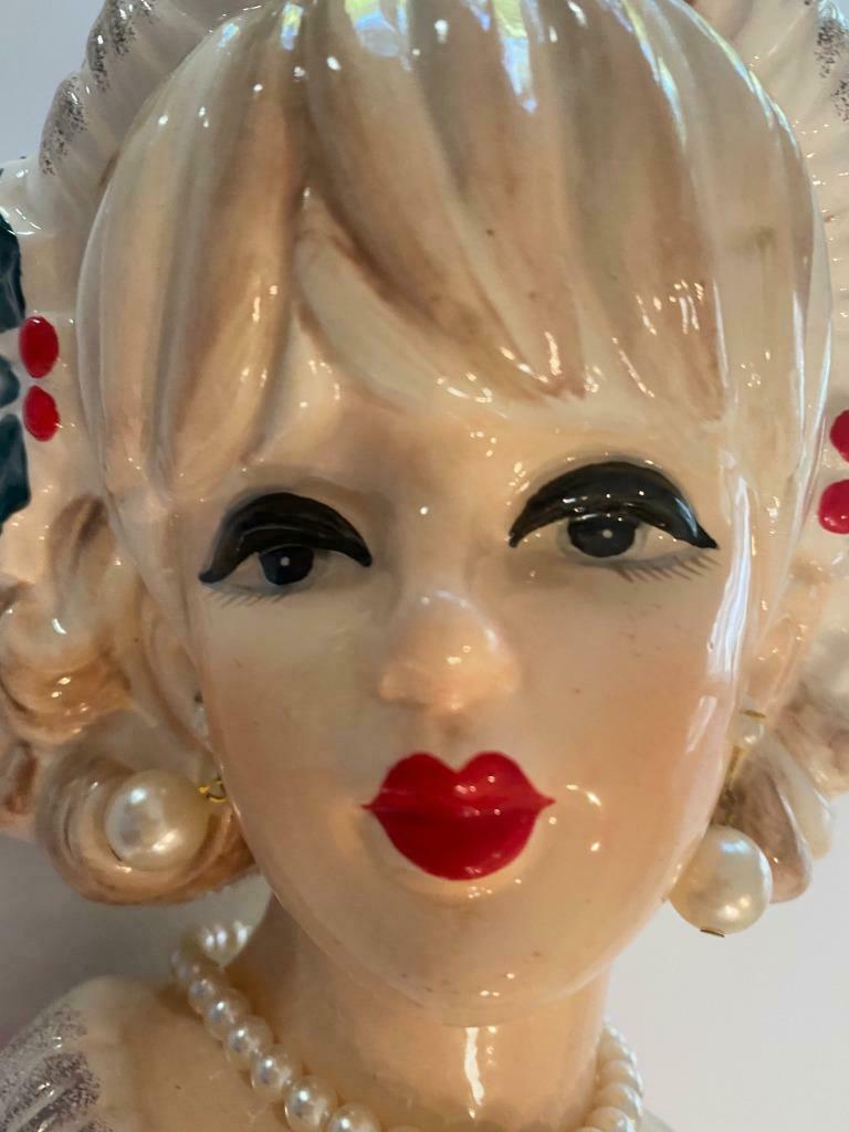 Lady Head Vase Christmas Decor 7" Unmarked, 1950s Japan Vintage Pearl